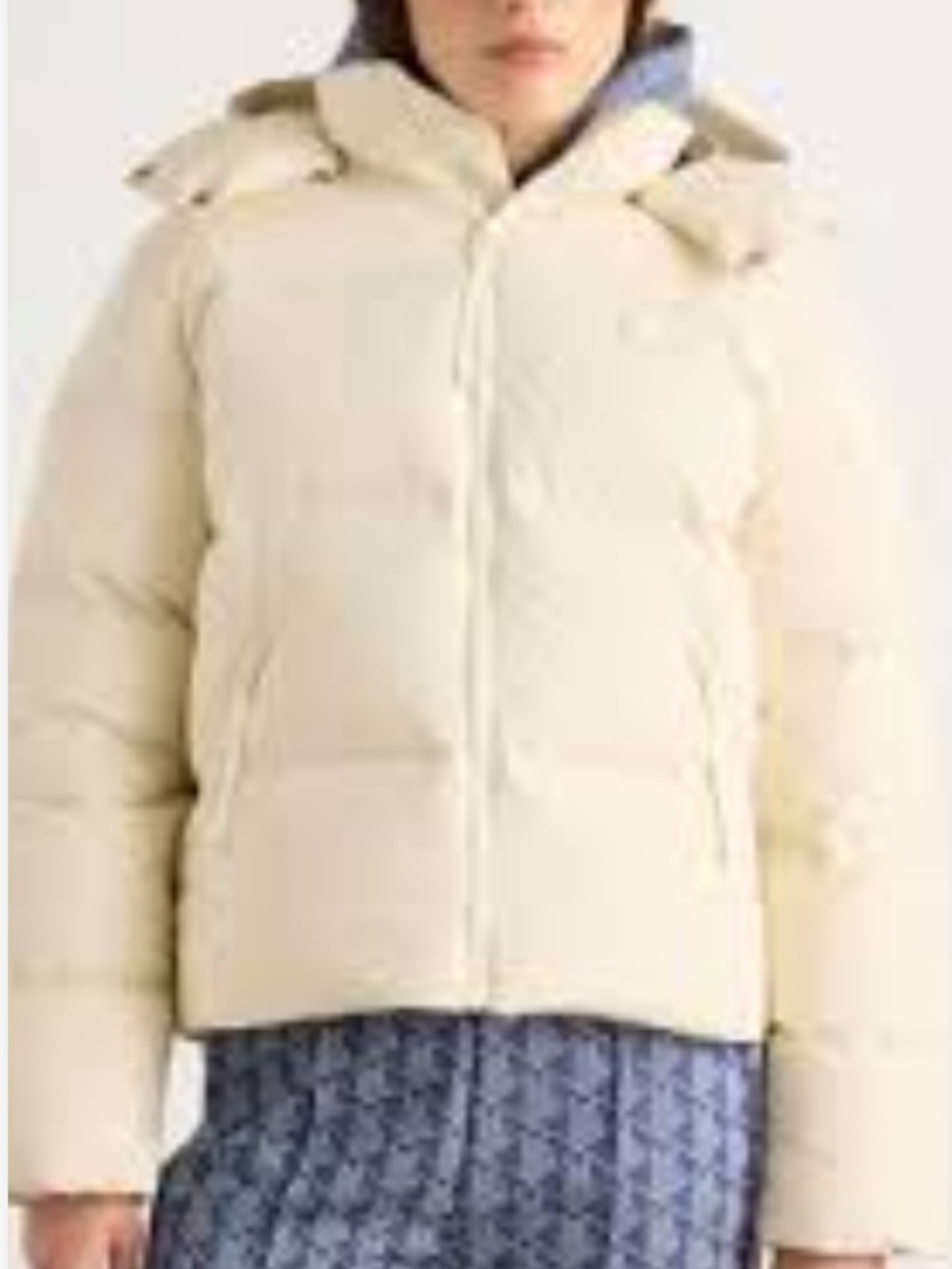 Lacoste Cream Quilted Puffer Jacket with High Collar